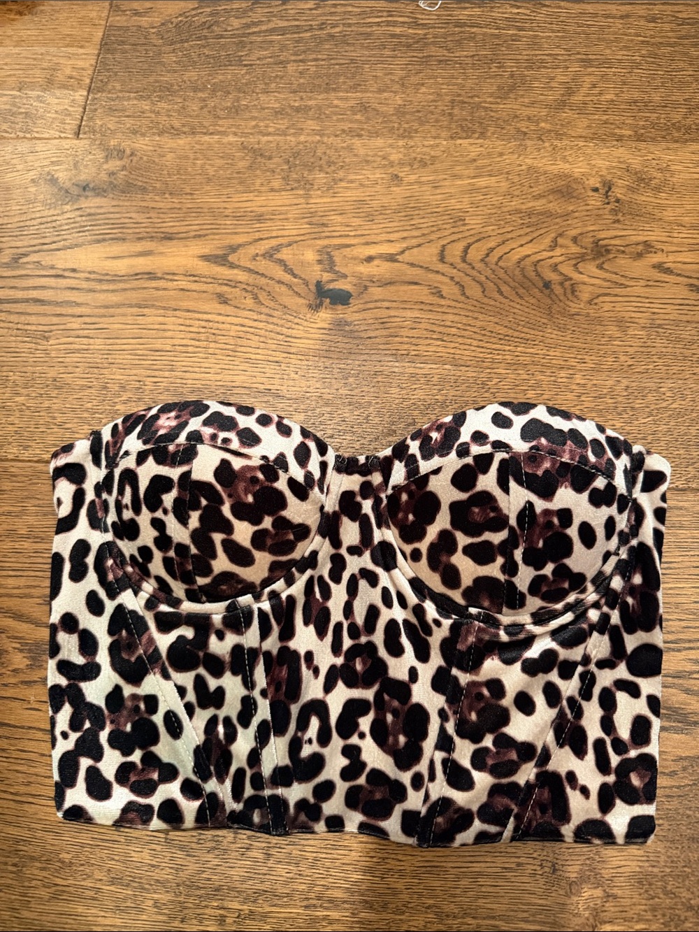 superdown Leopard Print Strapless Bustier in Cream and Brown